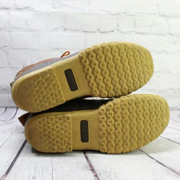 LL Bean Brown Leather Lace Up Plaid Lined Ankle Duck Boots Size 9 M - Picture 9 of 9